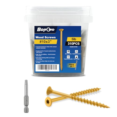 #10 x 3 Deck Screws Wood Screws, Torx Flat-Head Exterior Screws, T25 Star Bit Included(315PCS 5LB Box) - size: #10x3"