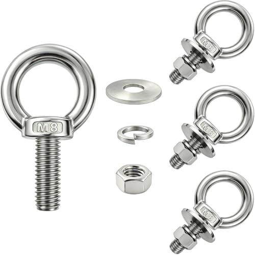 4 Pack M8 Stainless Steel Eye Bolts with Nuts, 5/16"x1" Long Lifting Ring Eye Bolt,Eye Bolts Heavy Duty for Hang Tie Down Outdoor (4, M8x26mm (5/16"x1")) - size: M8x26mm (5/16"x1")