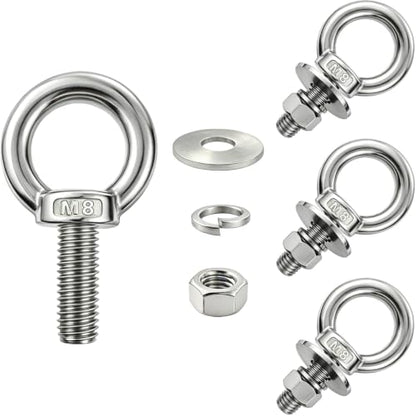 4 Pack M8 Stainless Steel Eye Bolts with Nuts, 5/16"x1" Long Lifting Ring Eye Bolt,Eye Bolts Heavy Duty for Hang Tie Down Outdoor (4, M8x26mm (5/16"x1")) - size: M8x26mm (5/16"x1")