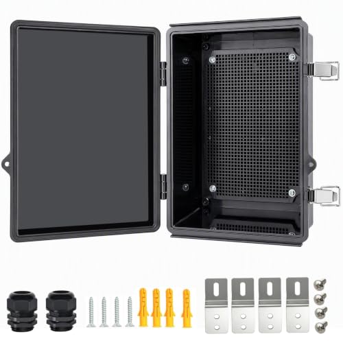 Electrical Junction Box, IP67 Waterproof Outdoor Box ABS Plastic Enclosure with Stainless Steel Latches & Brackets, Hinge Black Cover Project Box with Mounting Plate 11"x7.5"x5.1" - color: Black, size: 11"x7.5"x5.1"