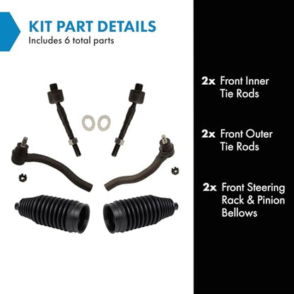 TRQ Front Steering Kit Steering Rack & Pinion Bellow Tie Rod - style: PSA28676