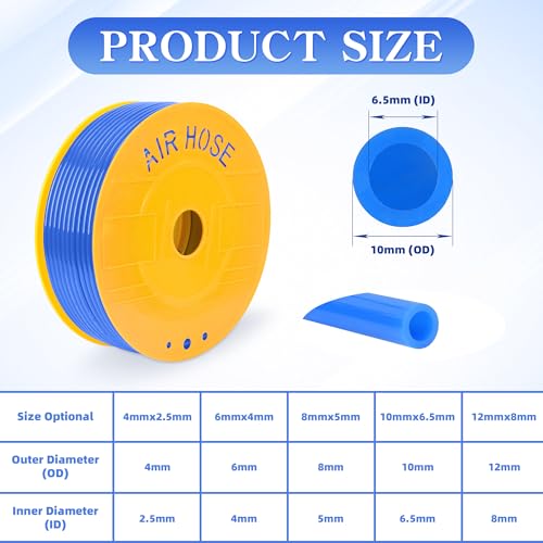 PU Air Hose Pneumatic Tubing Blue 10mmOD x 6.5mmID 262FT 80M - color: Blue, size: 10mm OD x 6.5mm ID 262 FT 80 Meters