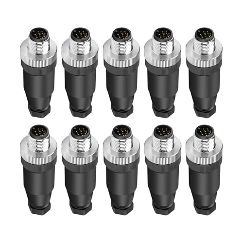 10Pcs M12 8Pin Male Industrial Aviation Connector (A-Code) Waterproof, Sensor Plug Field-Assemblable 12mm Circular Socket Panels Adapter IP67 - size: M12-8PIN, style: Male-Straight