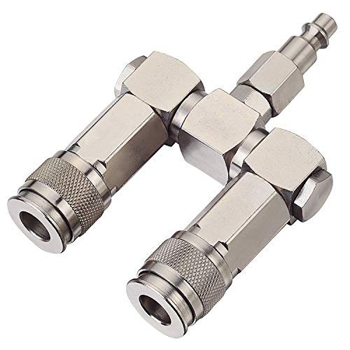 FIXSMITH Air Hose Connector- 2 Way Air Hose Splitter,1/4 In NPT, Air Compressor Accessories Fittings, Swivel 360 Degrees Connectors. - style: Air Hose Splitter-1 Pack