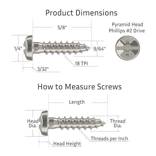 #6 x 5/8" Nickel Pyramid Head Phillips Wood Screws - Pack of 25 - Self Tapping Screws for Wood - PH658-SN - color: Nickel
