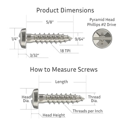 #6 x 5/8" Nickel Pyramid Head Phillips Wood Screws - Pack of 25 - Self Tapping Screws for Wood - PH658-SN - color: Nickel
