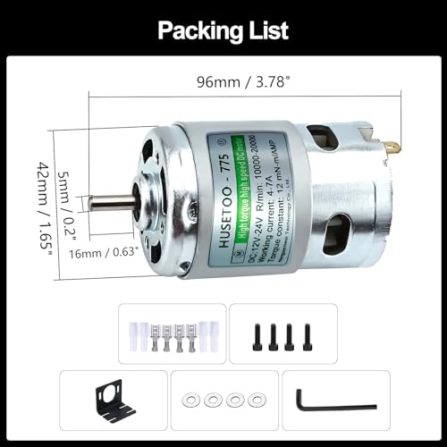 775 High Torque DC Motor, 12V/24V, 10K/20K RPM, Round Shaft, 1-Pack - style: Round Shaft Motors*1