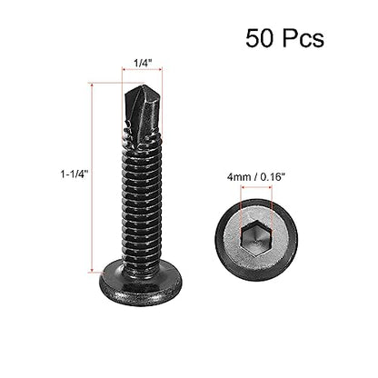uxcell Hex Socket Self Tapping Screws, 1/4 x 1-1/4" 410 Stainless Steel Sheet Metal Flat Head Drilling Screw 50pcs, Black - color: Black, size: 1/4 x 1-1/4"