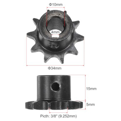 uxcell 2pcs ISO/DIN 06B-1 Roller Chain Sprocket B Type 10mm Bore,3/8" Pitch