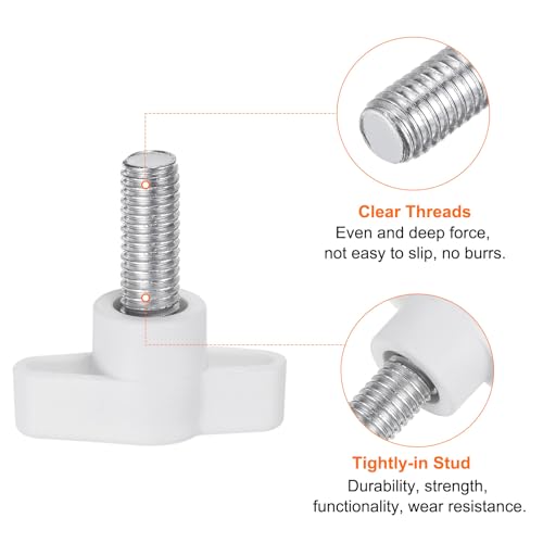 HARFINGTON 10pcs Wing Knobs M8 x 14mm Male Thread Plastic Tee Stud Knobs T Threaded Handles Hand Clamping Tightening Thumb Screws Thumbscrew, White - color: White, size: M8 x 14mm