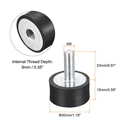 uxcell Rubber Mounts 8pcs M8 Male/Female Vibration Isolator Shock Absorber, for Garage Motor Air Compressor Car Boat Bobbins, D30mmxH15mm - size: M8x30mmx15mm