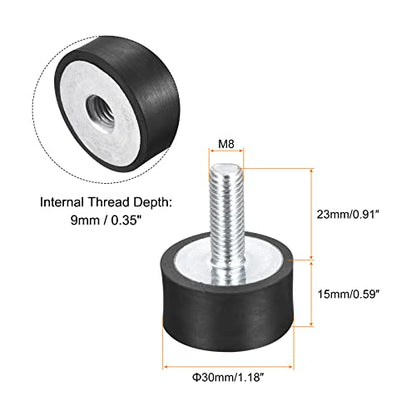 uxcell Rubber Mounts 8pcs M8 Male/Female Vibration Isolator Shock Absorber, for Garage Motor Air Compressor Car Boat Bobbins, D30mmxH15mm - size: M8x30mmx15mm