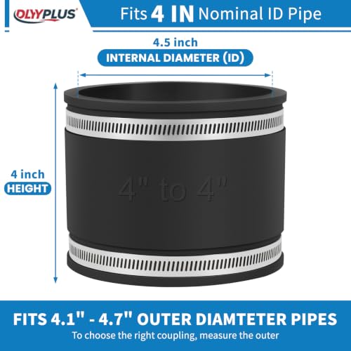 2 Pcs 4 IN Flexible PVC Pipe Coupling with Stainless Steel Clamps Fit 4 IN Nominal Pipes, Couplers for Plastic and Copper Pipe Plumbing Connections, Drain Repair, Dust Hose - size: 4 in