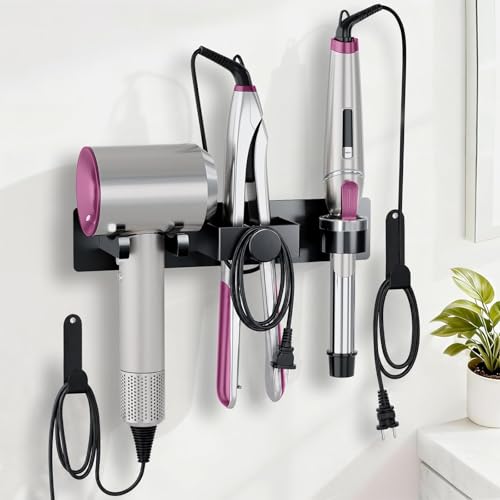 Hair Dryer Holder Wall Mounted with Cord Organizer, Curling Iron Holder