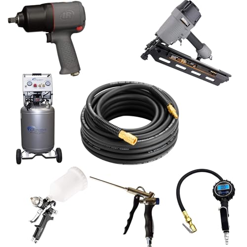 Air Compressor Hose 3/8 Inch x 25 FT, Hybrid Air Hose, Heavy Duty Lightweight Flexible Air Hose, Kink Resistant, All Weather Performance, 1/4" Industrial Quick Connect Coupler & Plug, 300 PSI, Black - size: 25FT