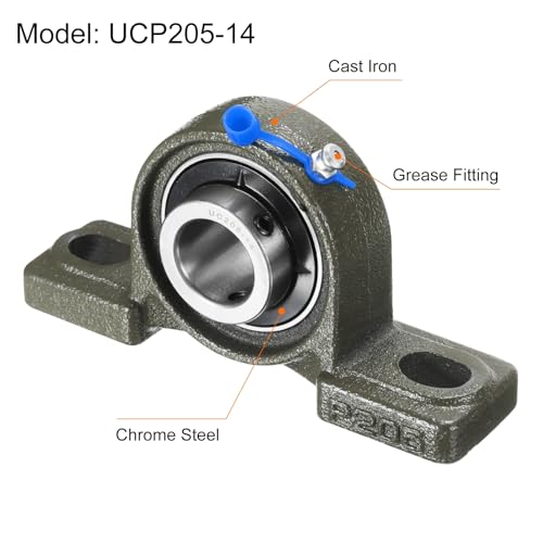 uxcell 2 Pcs UCP205-14 Pillow Block Bearings 7/8 inch Bore Self Alignment, Solid Cast Iron Base Mounted Chrome Steel Bearings - size: UCP205-14