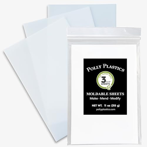Polly Plastics Heat Moldable Plastic Sheets | 8-inch x 12-inch x 1/16-inch | Made in the USA | for Cosplay, Crafting, and Art Projects | Paintable (3 Sheets)