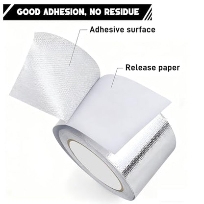 2" x 66 Ft Aluminum Foil Tape, 5.91 mil - Heavy Duty Heat Shield & Thermal Insulation Fiberglass Tape for HVAC Ductwork, Metal Ducts, Dryer Vents, AC Pipes, Exhaust Repair