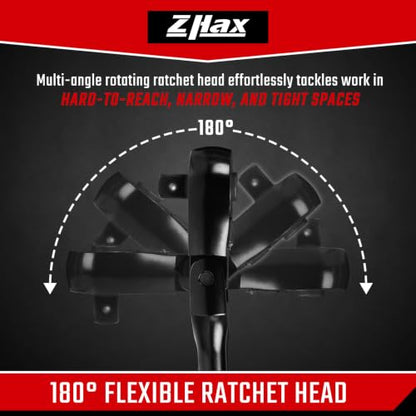 zhax 3-Piece Flex-Head Ratchet Set, 1/4”, 3/8”, 1/2” Drive 90-Tooth Ratchets, Quick Release Reversible Ratchet Wrenches for Repairing, Home, DIY, Chrome Alloy Made