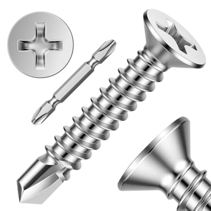 Mellewell #12 x 1 Flat Head Sheet Metal Screws, 50 PCS - color: Silver, size: #12 x 1"
