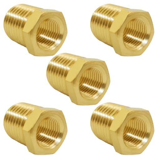 Joywayus 5Pcs Brass Reducing Hex Bushing 1/4" NPT Male to 1/8" NPT Female - size: 1/4" NPT Male x 1/8" NPT Female, style: 5PCS