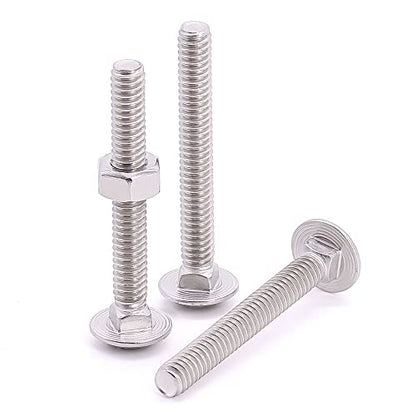 M6-1.0 x 65mm (10 Sets) Carriage Bolt DIN603 with Hex Nut DIN934, Full Coarse Thread, 304 Stainless Steel 18-8, Round Head Square Neck Screws Coach Bolt - size: M6-1.0 x 65mm