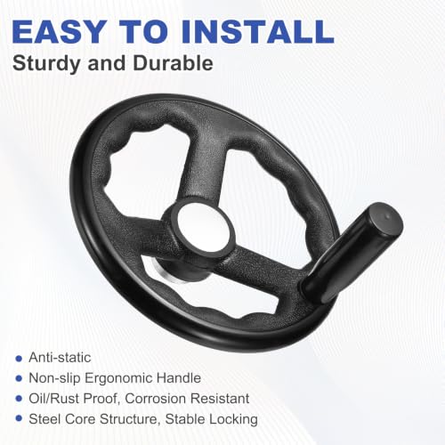 uxcell Handwheel with Revolving Handle, 0.7" Hole x 7.9" OD, Black - size: 0.7" Hole x 8" OD