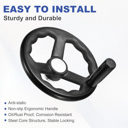 uxcell Handwheel with Revolving Handle, 0.7" Hole x 7.9" OD, Black - size: 0.7" Hole x 8" OD