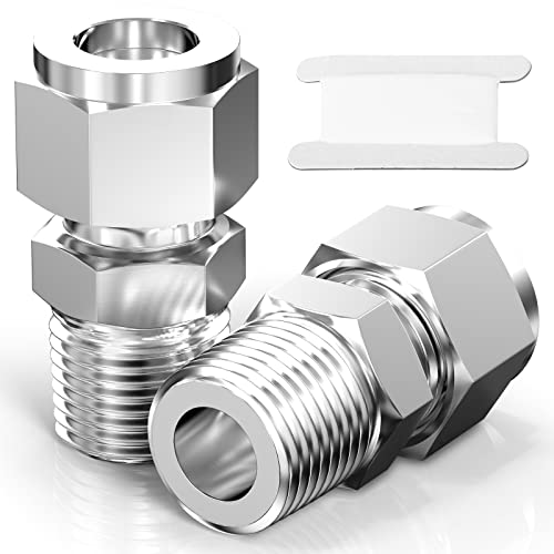 TAISHER 2PCS 304 Stainless Steel Compression Tube Pipe Fitting Connector, 1/2" Tube OD x 1/2" NPT Male Straight Adapter - size: 1/2" OD x 1/2" MNPT