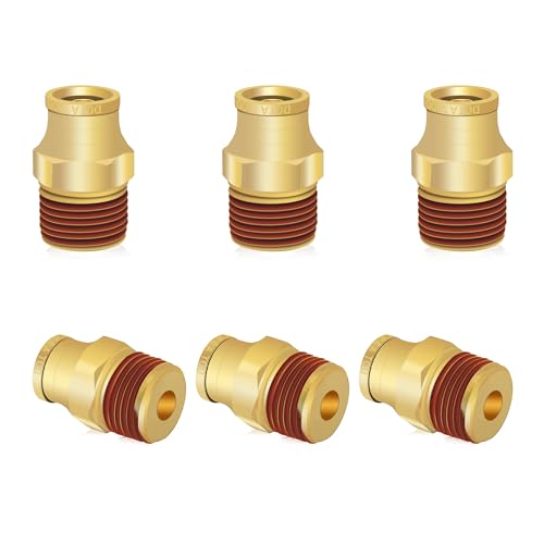6 PCS Brass Air Line Quick Connect Fittings 3/8" Tube OD x 3/8" NPT - size: 3/8" Tube OD x 3/8" NPT - 6 PCS