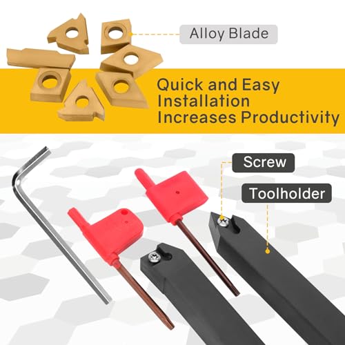 Indexable Lathe Turning Tool 21Pcs Kit 5/16" 8mm Shank 7 Pcs Metal Lathe Tool Holder Set with 14 Pcs Turning Inserts for Turning Grooving Threading Boring Carbide Inserts Carbide Turning Tool - style: 7pcs 5/16" 8mm Shanks+14pcs Inserts