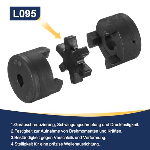 uxcell 1/2" to 3/4" L095 Flexible 3-Piece L-Jaw Coupling Coupler Set & Buna-N NBR Rubber Spider for Log Splitter Hybrid Equipment - size: 1/2 " to 3/4"