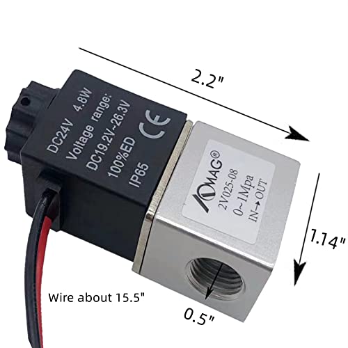 AOMAG® 1/4" DC 24V 2 Way Normally Closed Pneumatic Aluminum Electric Solenoid Air Valve - size: 1/4" Port, style: DC 24V