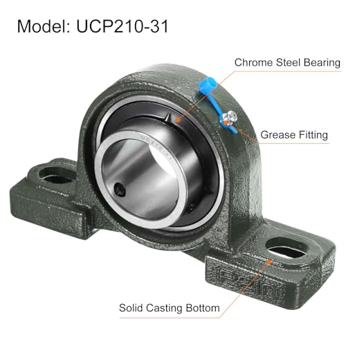 uxcell 2pcs UCP210-31 Pillow Block Bearings 1-15/16 inch Bore Self Alignment, Solid Cast Iron Base Mounted Chrome Steel Bearings - size: UCP210-31