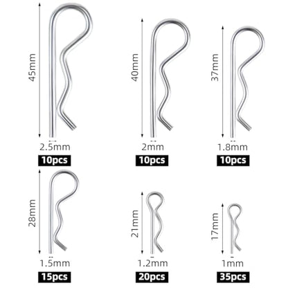 100 Pcs Cotter Pin R Pins Carbon Steel R Clips Zinc Plated Hitch Pins Spring Fastener Assortment Kit Retaining Pin Hair Pin Hairpin Clip 6 Size Heavy Duty R Pin Used for Hitch Pin Lock System (Silver)