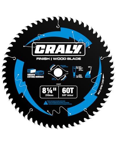 CRALY 8-1/4 Inch 60 Teeth Ultra Fine Finish Wood Cutting Circular Saw Blade, 5/8 Inch Arbor, Carbide Tipped, Thin Kerf, Black Ice™, for Plywood, MDF, OSB, Laminated(C0860FF) - size: 8-1/4'', 5/8'' arbor,60T
