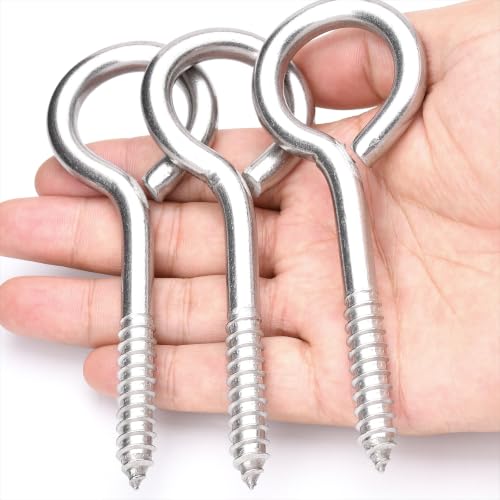 3 pcs 3/8" x 5" Stainless Steel Screw Eye Hooks, Load Capacity 500 lb, M10 - size: M10-5'', 3Pcs