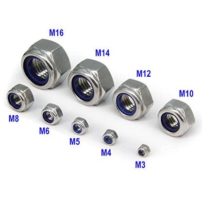 M16 x 2mm Pitch 304 Stainless Steel Self-Locking Hex Lock Nuts, Nylon Insert LockNuts Silver Metric Self Clinching Hex Lock Nuts for Hardware Parts, 20pcs/Pack (M16-20pcs) - size: M16-20pcs