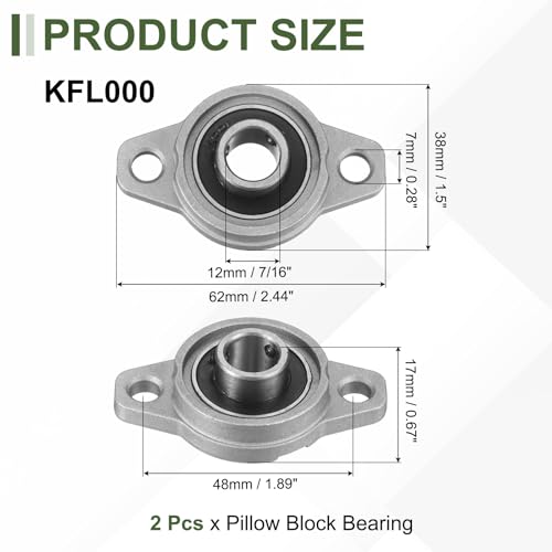 uxcell KFL001 Pillow Block Bearing 7/16" (12mm) Zinc Alloy Steel 2Pcs - size: KFL001 (7/16" Bore)