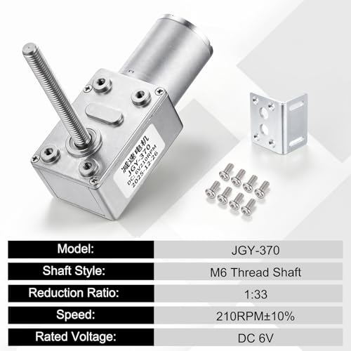 MECCANIXITY JGY-370 12V 66RPM DC Worm Gear Motor M6 Thread Shaft