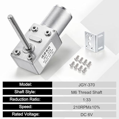 MECCANIXITY JGY-370 12V 66RPM DC Worm Gear Motor M6 Thread Shaft