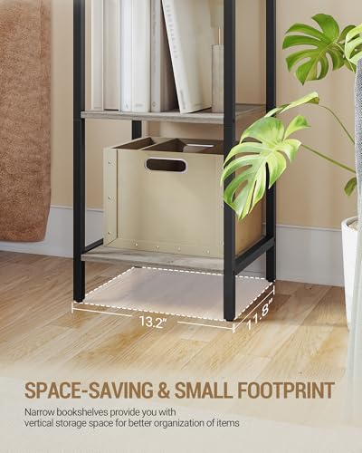 Hzuaneri Bookshelf Narrow Bookcase, Tall Storage Rack with Steel Frame - color: Greige, size: 11.8 × 13.2 × 71.9 inch