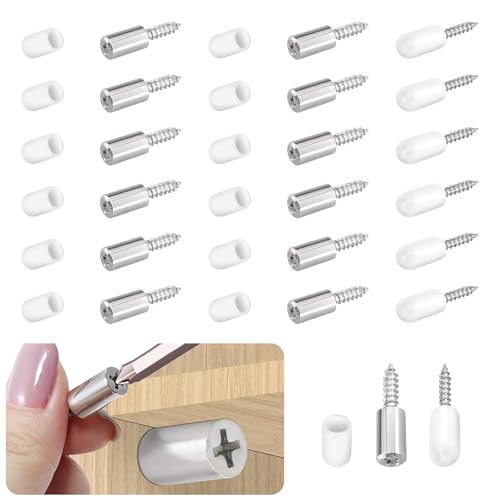 18 Pcs Self Tapping Screws Cabinet Laminate Support, Shelf Pins with Non-Slip Sleeve, Cabinet Shelf Pegs for Kitchen Utensils, Bookcases and Wardrobes, Fixed Support Self - Tapping Cross Screw - color: White, size: 18 PCS