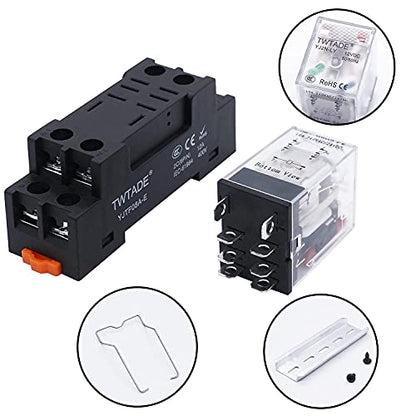 TWTADE/YJ2N-LY DC 12V Electromagnetic Power Coil Relay 10A 8 Pins 2NO 2NC with Indicator Light and Socket Base + Solid State Relay SSR-40 DA 40A DC 3-32V to AC 24-380V + Heat Sink