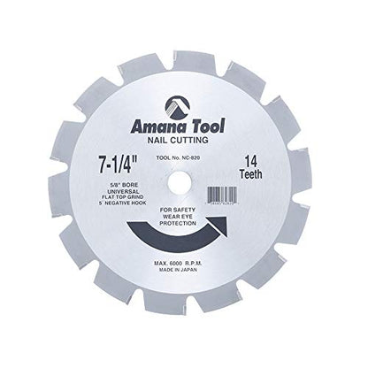 Amana Tool NC-820 Carbide Tipped Nail Cutting & Demolition 7-1/4 Inch D x 14T 5/8 Bore, Circular Saw Blade