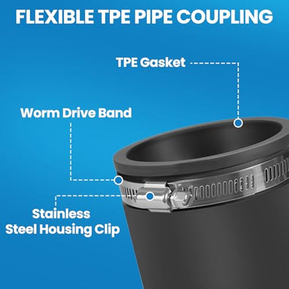2 Pcs 1-1/4 IN Flexible PVC Pipe Coupling with Stainless Steel Clamps Fit 1-1/4 IN Nominal Pipes, Couplers for Plastic and Copper Pipe Plumbing Connections, Drain Repair, Dust Hose - size: 1-1/4 in