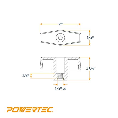 POWERTEC 5 Pack 1/4"-20 T Knobs, Threaded Clamping Knobs for T Track & Table Saw Accessories, Featherboard, Woodworking Jigs on Miter Saw, Router Table, Drill Press (QNB3001) - style: 1/4", T-Knob