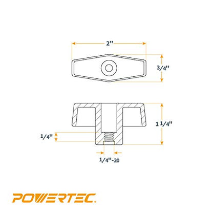 POWERTEC 5 Pack 1/4"-20 T Knobs, Threaded Clamping Knobs for T Track & Table Saw Accessories, Featherboard, Woodworking Jigs on Miter Saw, Router Table, Drill Press (QNB3001) - style: 1/4", T-Knob