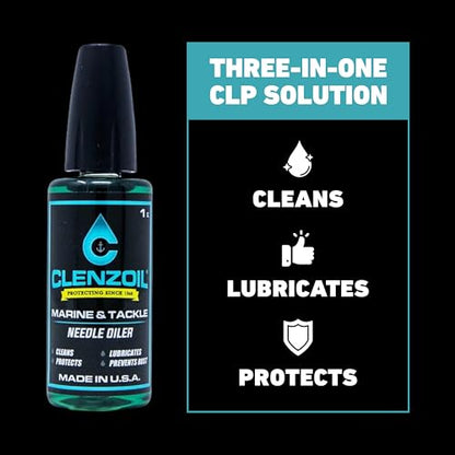 CLENZOIL Marine & Tackle - Fishing Gear Oil Lubricant - for Fish Care Reels, Boat Motors, Downriggers & More - Easily Oils Applicator - size: 1 oz Needle Oiler
