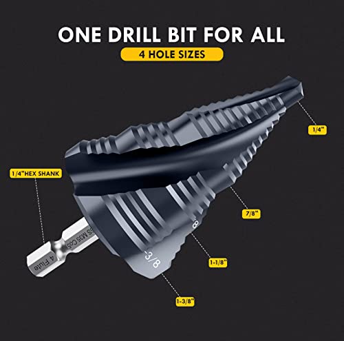 1/4"-1-3/8" Four Sprial Flute M35 Cobalt Step Drill Bit - size: 1/4"-1-3/8"(4 Flute)